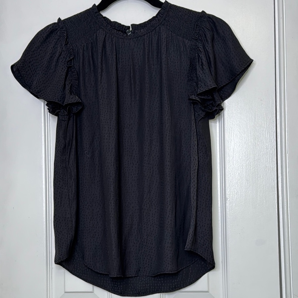 Ann Taylor Black Ruffled Flutter Sleeve Blouse